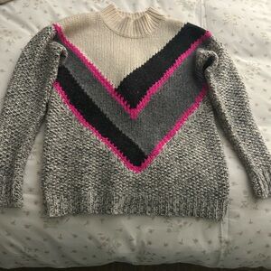 Autumn Cashmere Chevron Sweater in Cream, Gray, and Pink